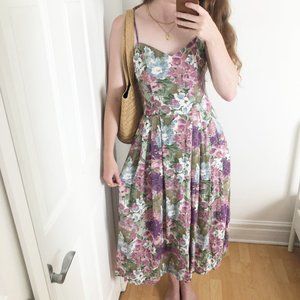 Romantic Vintage Handmade Floral Print Midi Dress